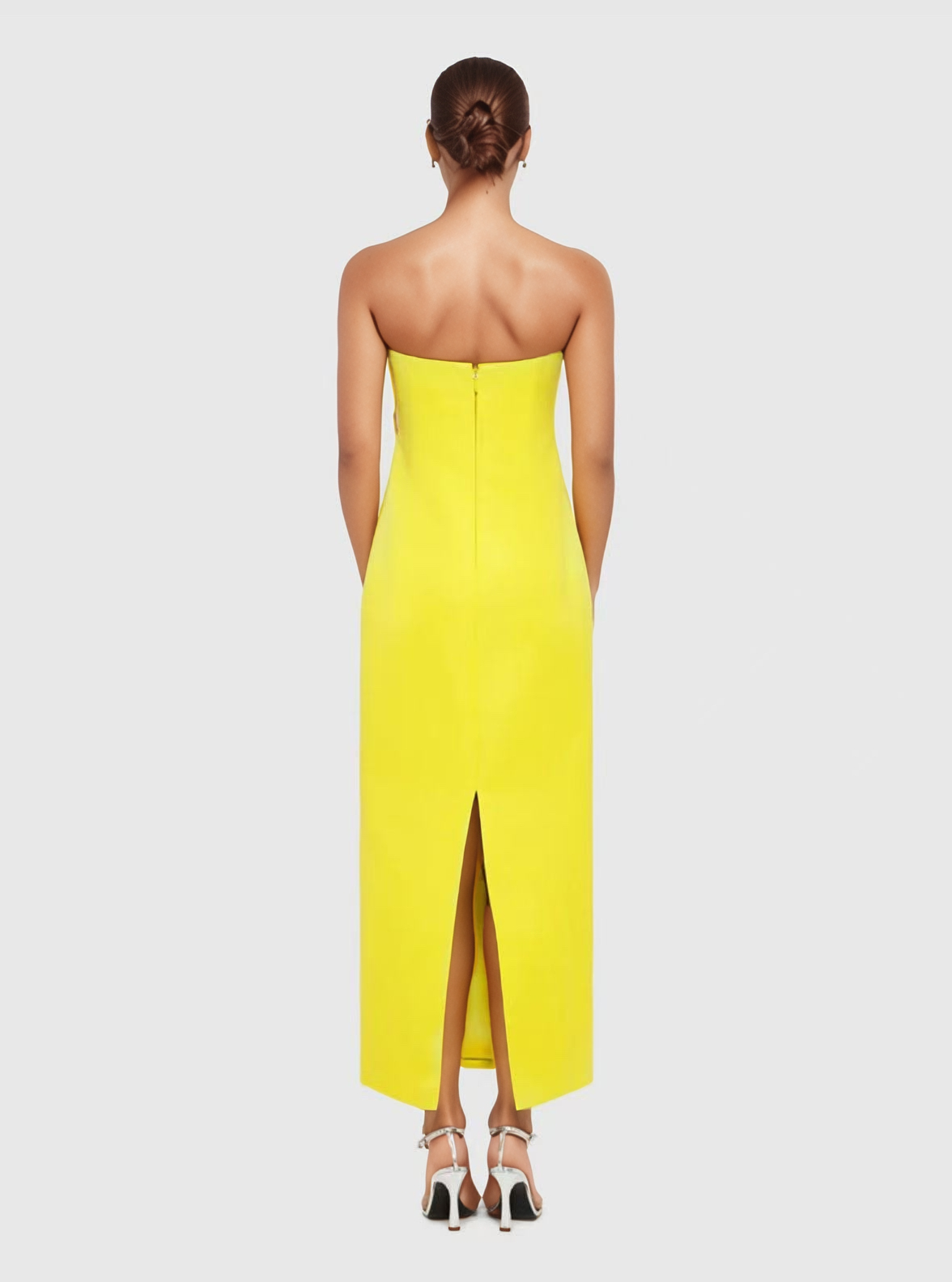47Y Yellow Retro Tube Top Dress with 3D Floral Embroidery