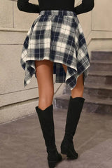 CWBSS0462_FASHION IRREGULAR PLAID SLEEVE SKIRT