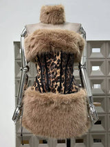 59Y Leopard Sequin Tube Top with Eco-Fur Three-Piece Set