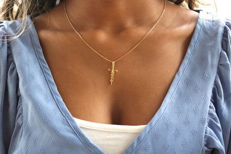 Sterling Silver "Jesus" Cursive Cross Necklace: Silver