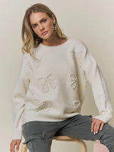CESW4363 Pearl Emb Bow Sweater