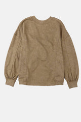 Khaki Exposed Seam Twist Open Back Oversized Sweatshirt: Khaki / L / 80%Polyester+20%Cotton