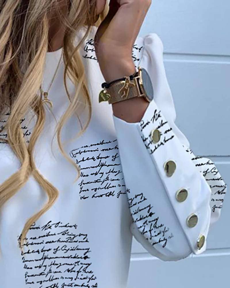 Letter print buttoned long sleeve top