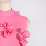 DR0206Y Chic Collar Sleeveless Dress with 3D Flowers