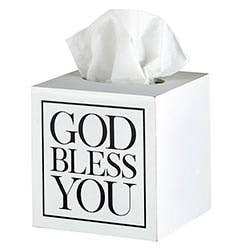 Square Tissue Box Cover - White with Black Text