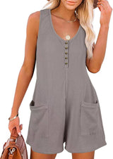 Summer new casual romper pocket vest jumpsuit women