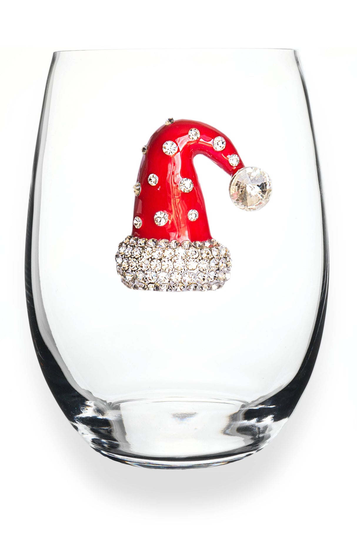 Christmas Hat Jeweled Stemless Wine Glass