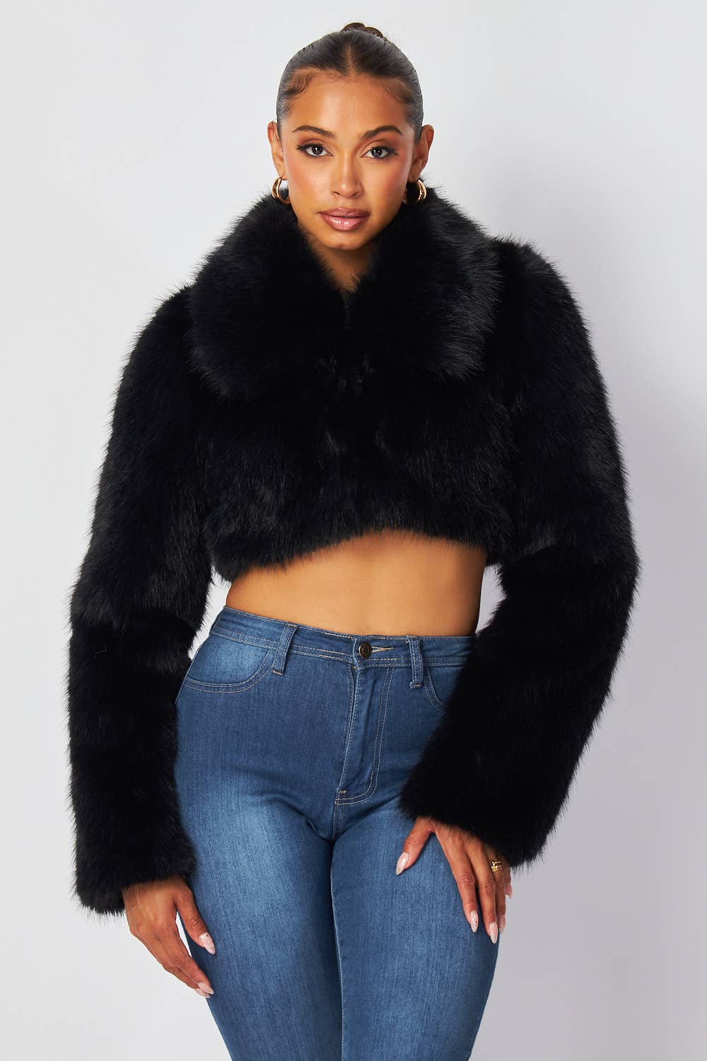 Yara Faux Fur Crop Collar Coat Jacket (HDJ32251)