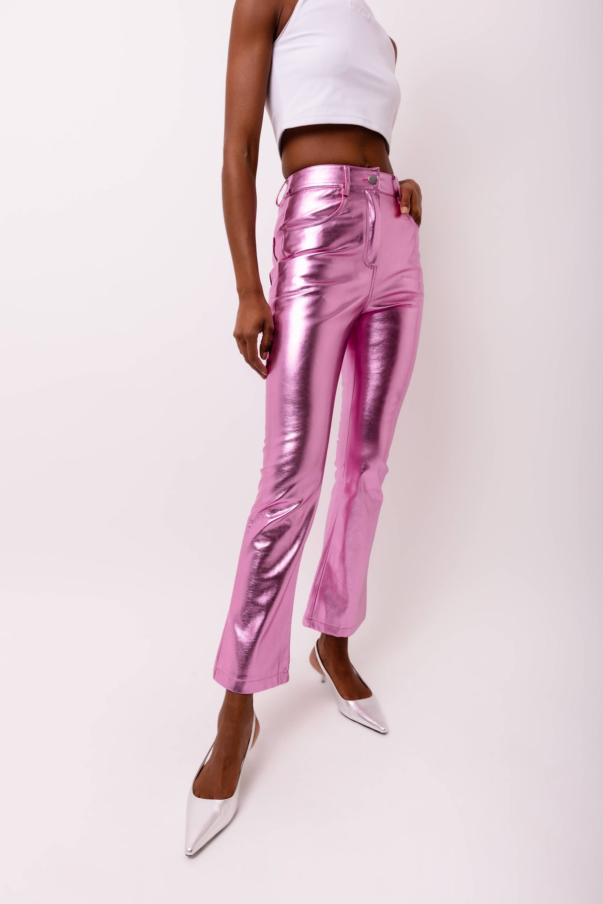 Lupe Metallic Faux Leather Slim Fit Pants