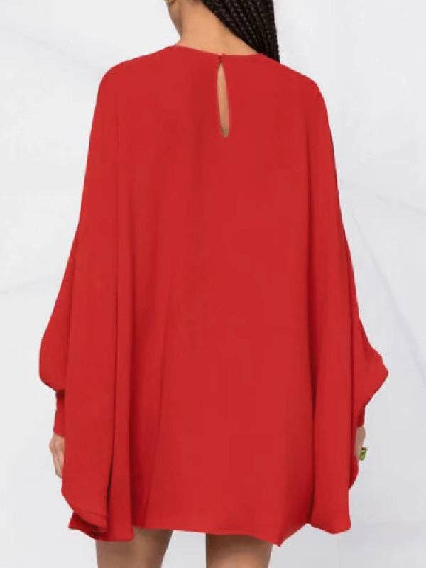 Batwing Sleeve Round Neck Mini Dress