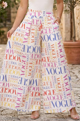 P919WH-MULTIVOGUE2-Women White Multi Vogue Palazzo Wide Pant