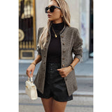 Solid Decorative Button Stand Collar Jacket