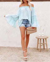 Frill hem off shoulder bell sleeve top
