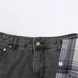 SK024 Summer Chic: High-Waist Plaid-Denim Skirt