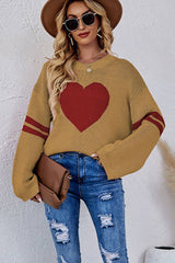 Valentine's Day color match heart peach crew-neck sweater