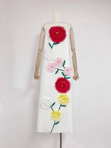 DR516Y Colorful 3D Floral Swing Suspender Long Summer Dress