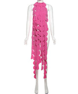 Sheer Panel Backless Maxi Dress