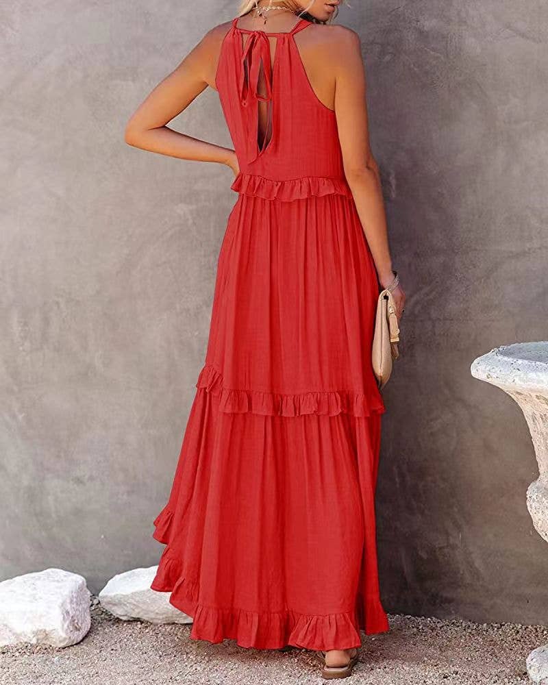 Resort-Style Ruffles Swing Floaty Lining Beach Dress