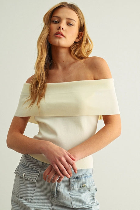ET6331 Off Shoulder Ribbed Knitted Top