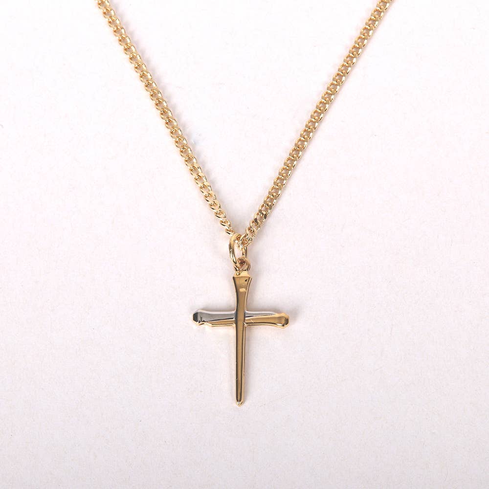 Necklace Cross Nail Gold Over Sterling Silver 18"