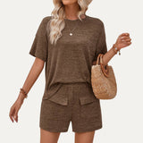 Leisurely Knit Short Sleeve Top and Shorts Two-Piece Set