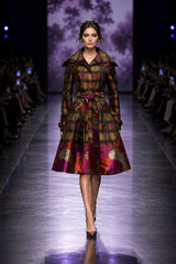 Yarn-Dyed Plaid & Floral Brocade Dress-Coat Pocket - 17244