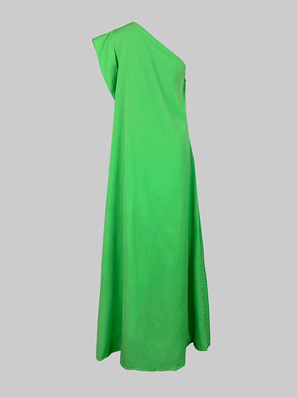 Loose Asym Solid Split One-Shoulder Maxi