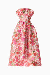 PS15 Pink Floral Jacquard Strapless High-Low Midi Dress