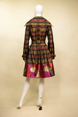 Yarn-Dyed Plaid & Floral Brocade Dress-Coat Pocket - 17244