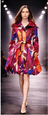 Printed Dupioni Bubble Coat Dress Fully Lined Zipper - 11665