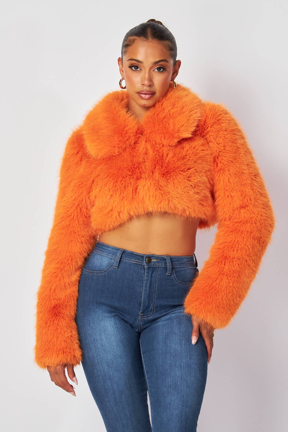 Yara Faux Fur Crop Collar Coat Jacket (HDJ32251)