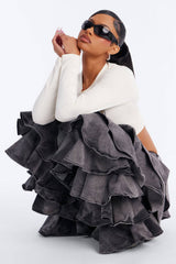 RUFFLE TIERED DENIM PANTS
