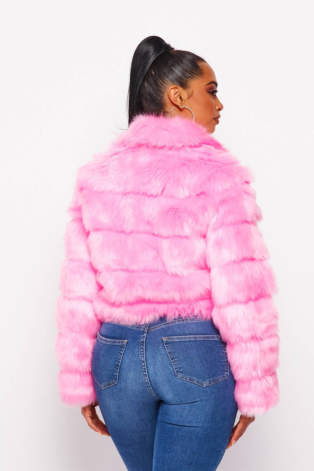 My Best Soft Faux Fur Collared Tiered Jacket Coat (HDJ30741)