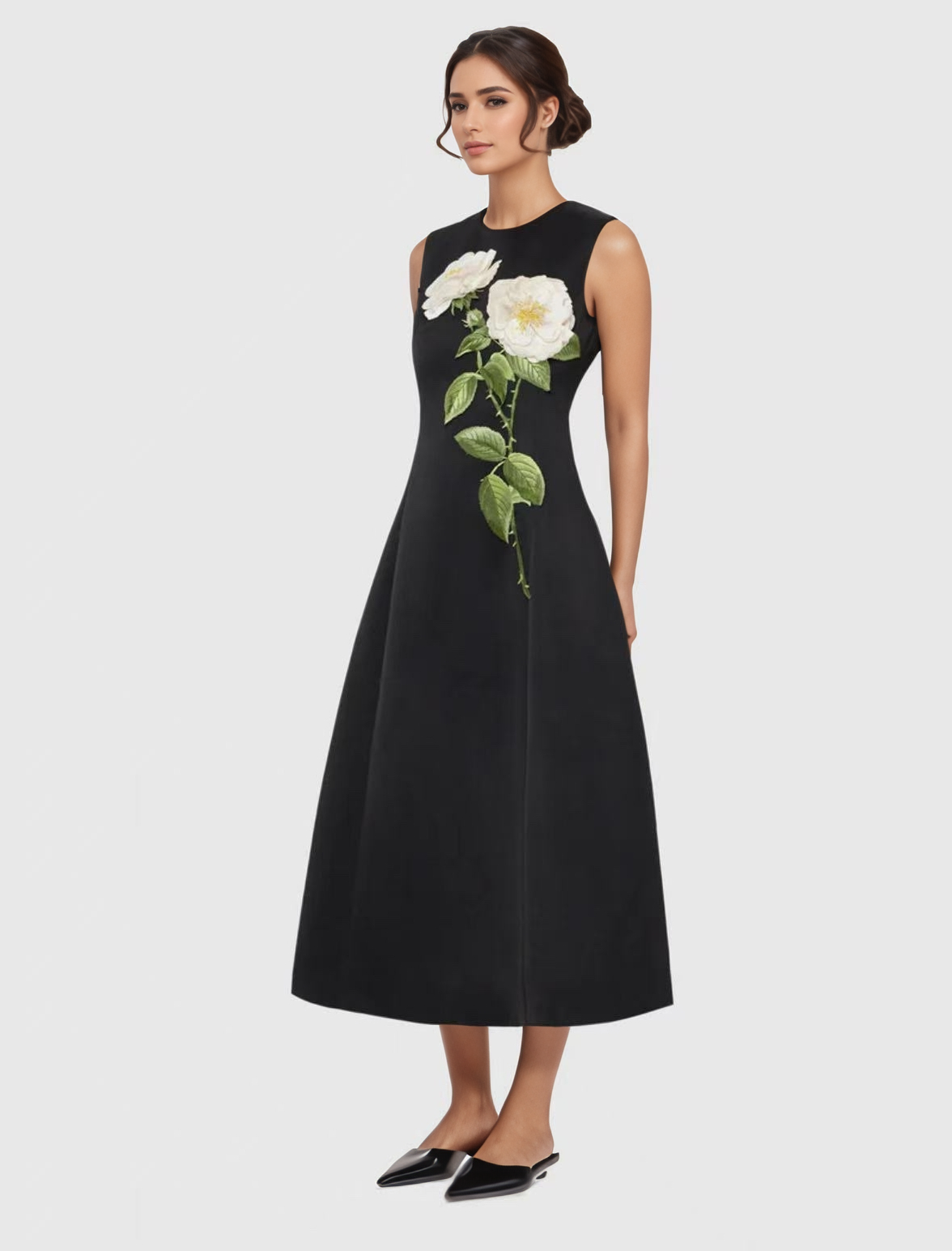 DR750Y Sleeveless 3D Floral Embroidered Elegant Long Dress
