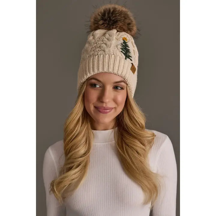 H-902 Beige Cable Knit Tree Hat