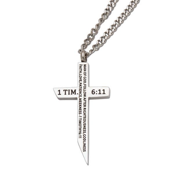 Stainless Steel Cross/”Man of God” Necklace, 1¾"