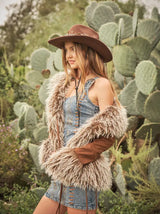 25061J Western Faux Fur Lace Up Jacket