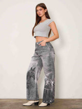 Western Black Horse Digital Printed Baggy Jeans