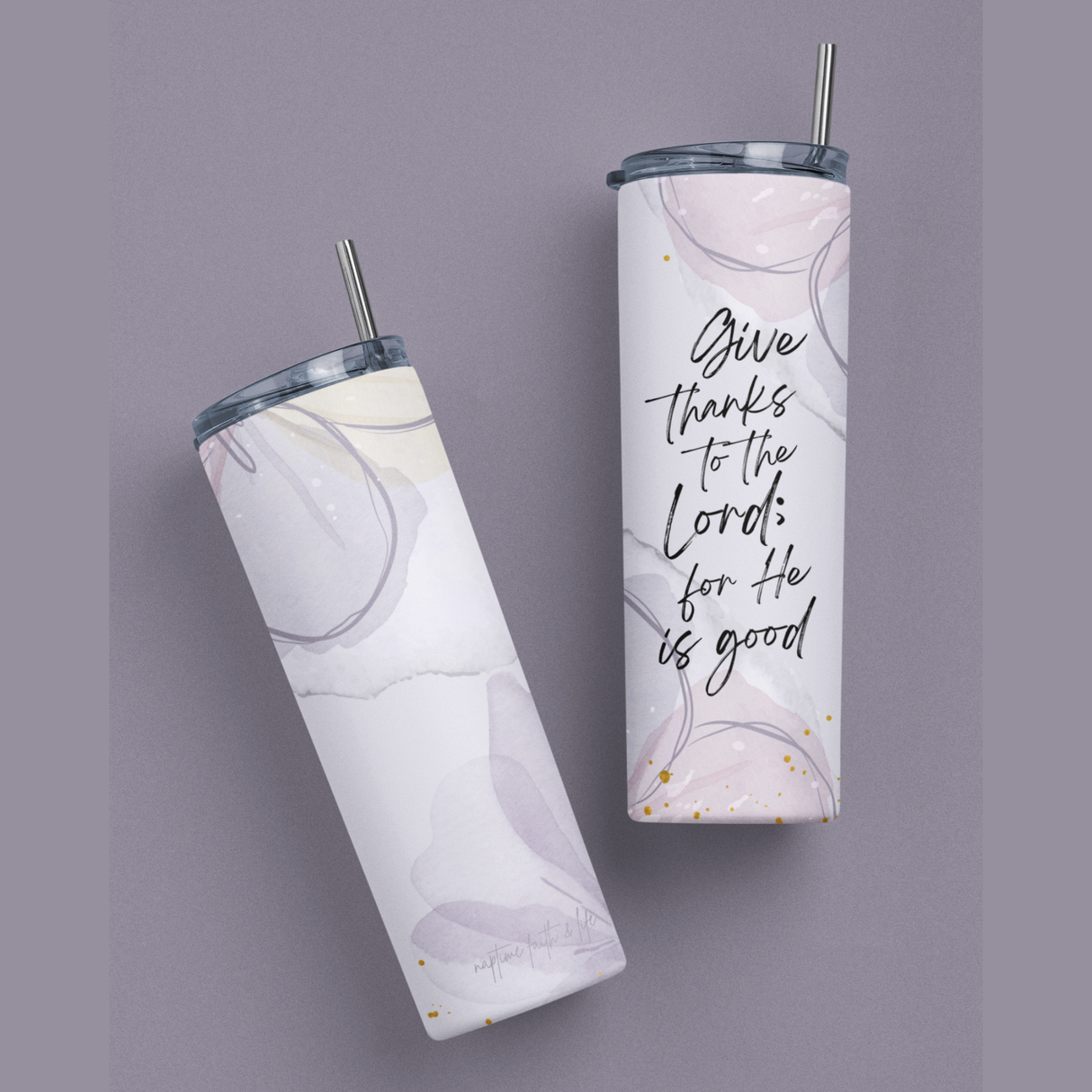 Give Thanks Purple Stainless Steel Double-Wall Vacuum Sealed Insulated 20oz. Travel Tumbler With Straw For Hot or Cold Beverages