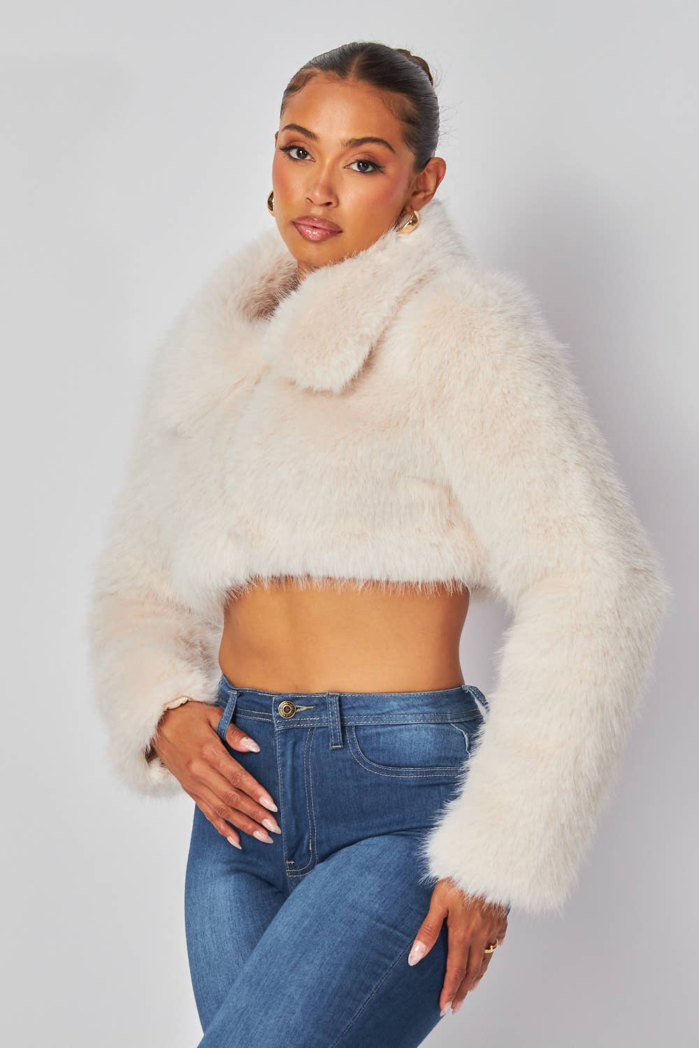 Yara Faux Fur Crop Collar Coat Jacket (HDJ32251)