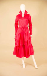 Stretch Dupioni Sculptural Zip Pleats Dress - F23011