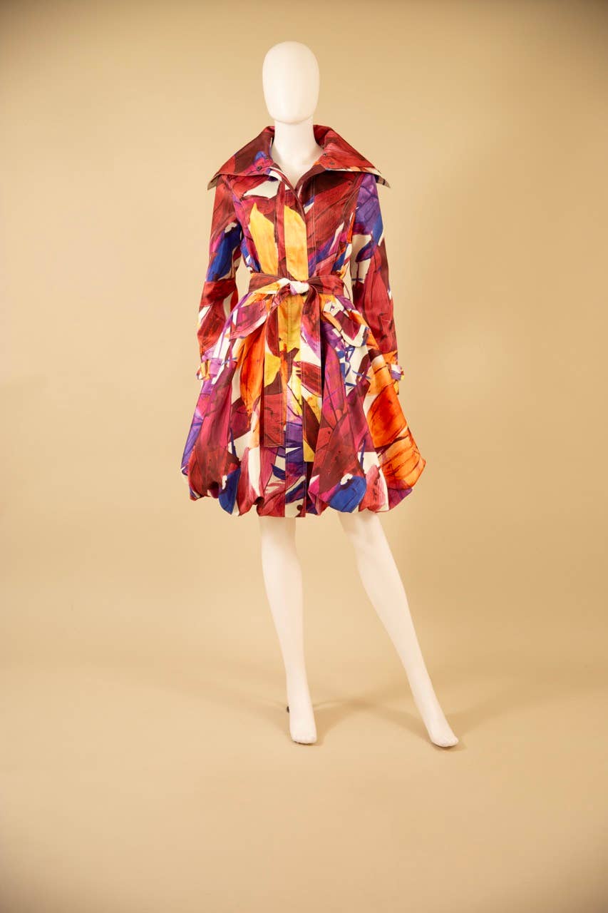 Printed Dupioni Bubble Coat Dress Fully Lined Zipper - 11665