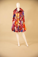 Printed Dupioni Bubble Coat Dress Fully Lined Zipper - 11665