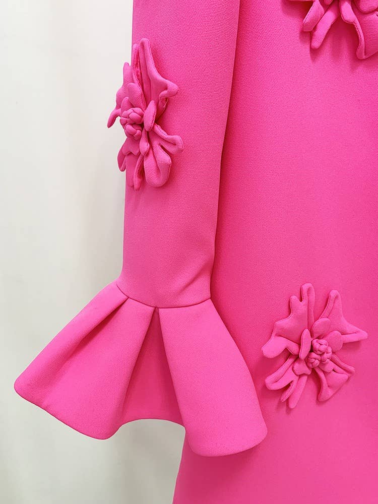 DR079 Handmade Three-dimensional Flower Bell Sleeve Dress