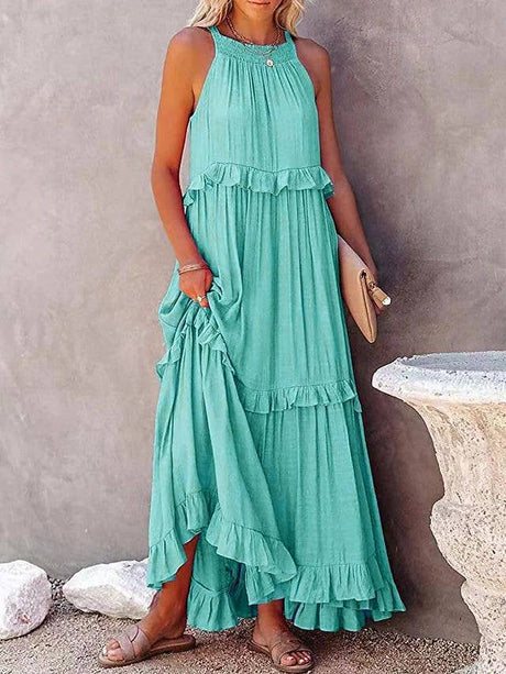 Resort-Style Ruffles Swing Floaty Lining Beach Dress