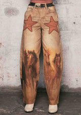 Cow Boots Digital Print Wide Leg Jeans