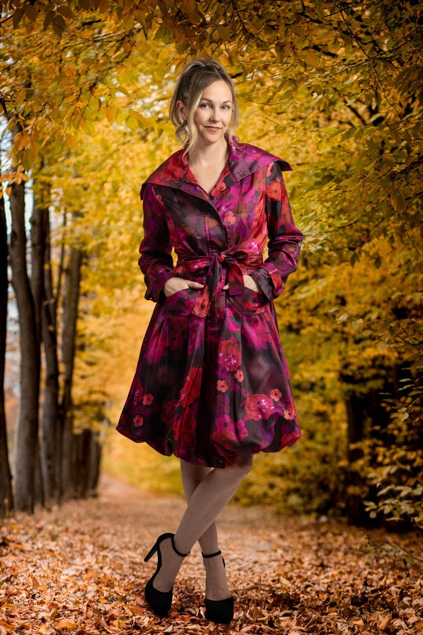 Printed Dupioni Bubble Coat Dress Fully Lined Zipper - 11665