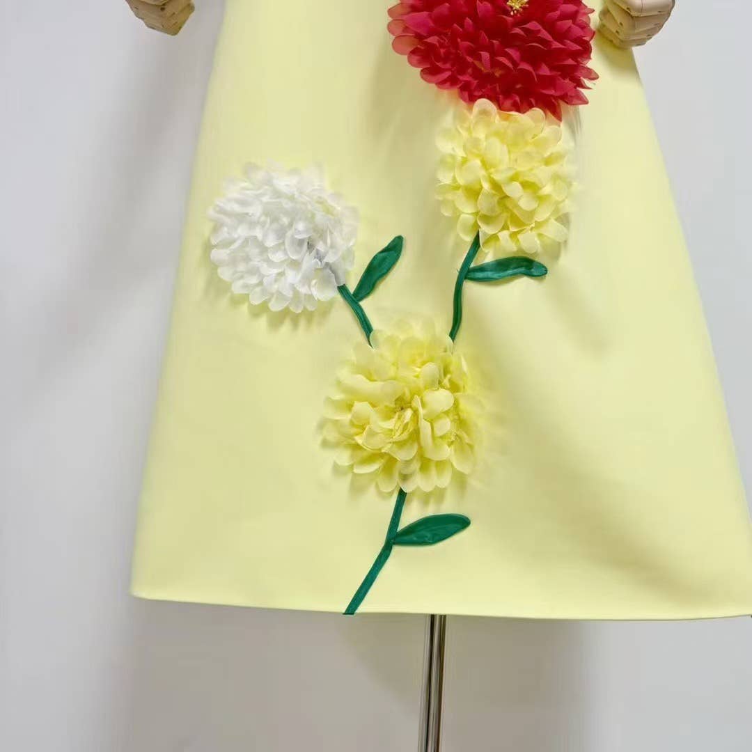 DR516Y Colorful 3D Floral Swing Suspender Long Summer Dress
