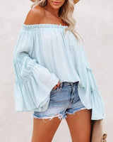 Frill hem off shoulder bell sleeve top