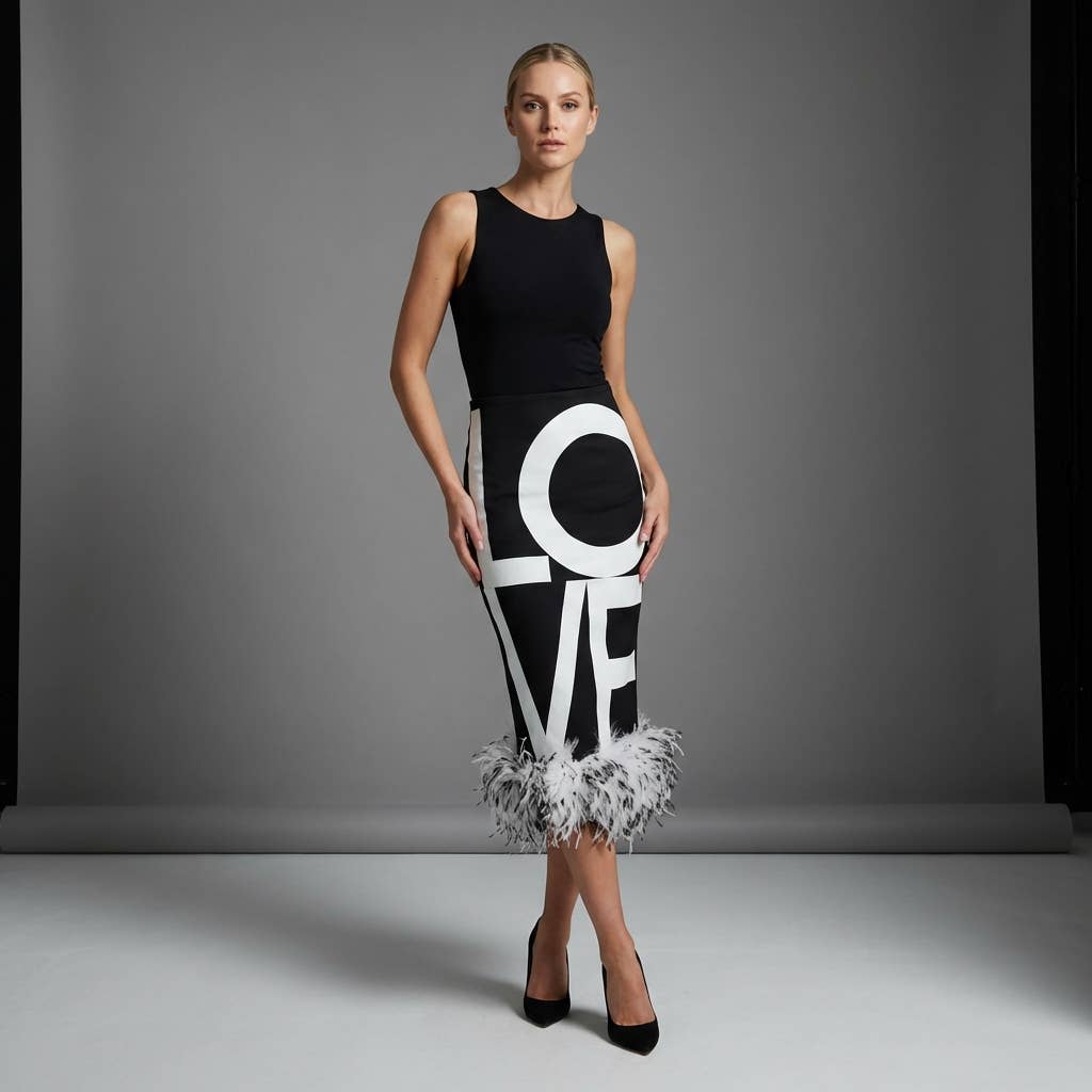 LOVE pencil skirt w/ feather hemline